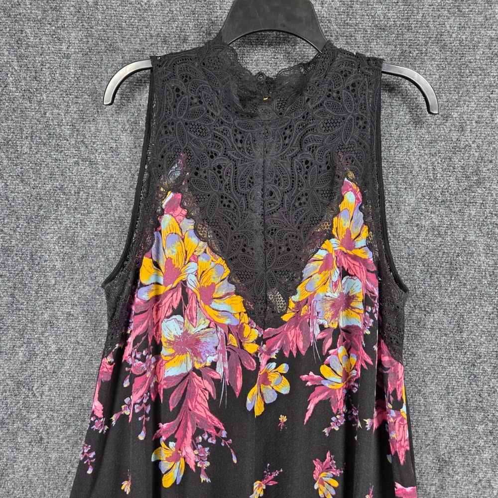 Free People Marsha Floral Lace Mini Slip Dress Black Rayon Boho Fairy Ethereal - Picture 3 of 14